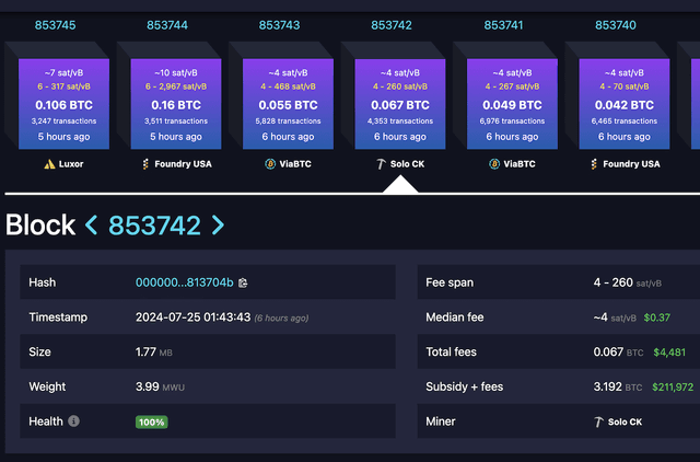 Solo Miner Mines Bitcoin Block with 3 TH/s Hashrate